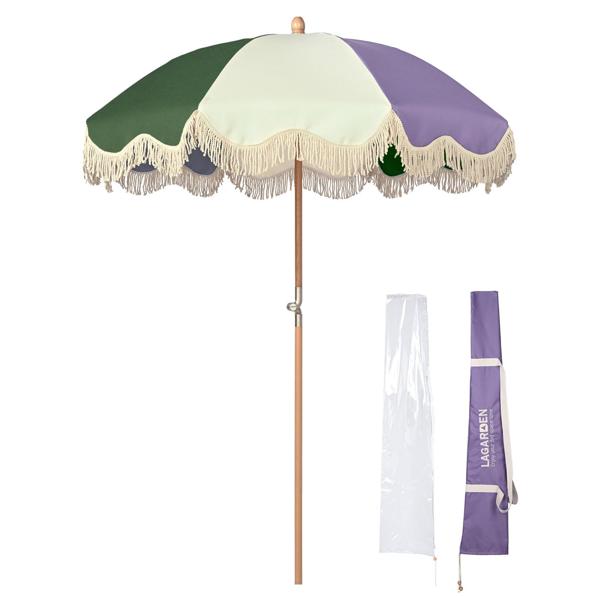 LAGarden Patio Outdoor Market Fringe Umbrella Tilt Palm Springs