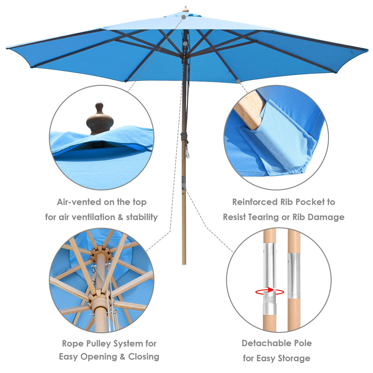 13ft Patio Wood Market Umbrella Multiple Colors