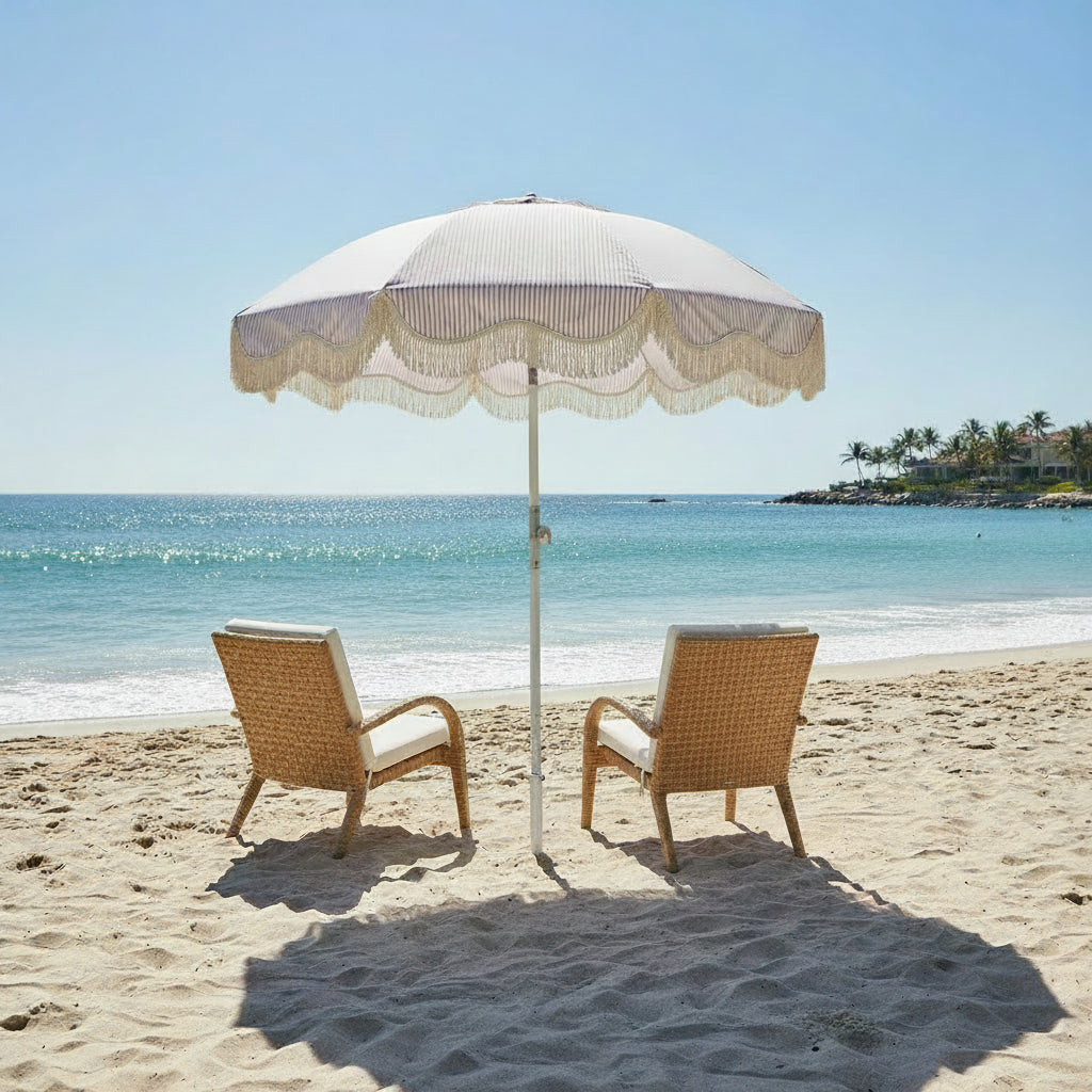 6ft 8-rib Fringe Beach Umbrella with Anchor