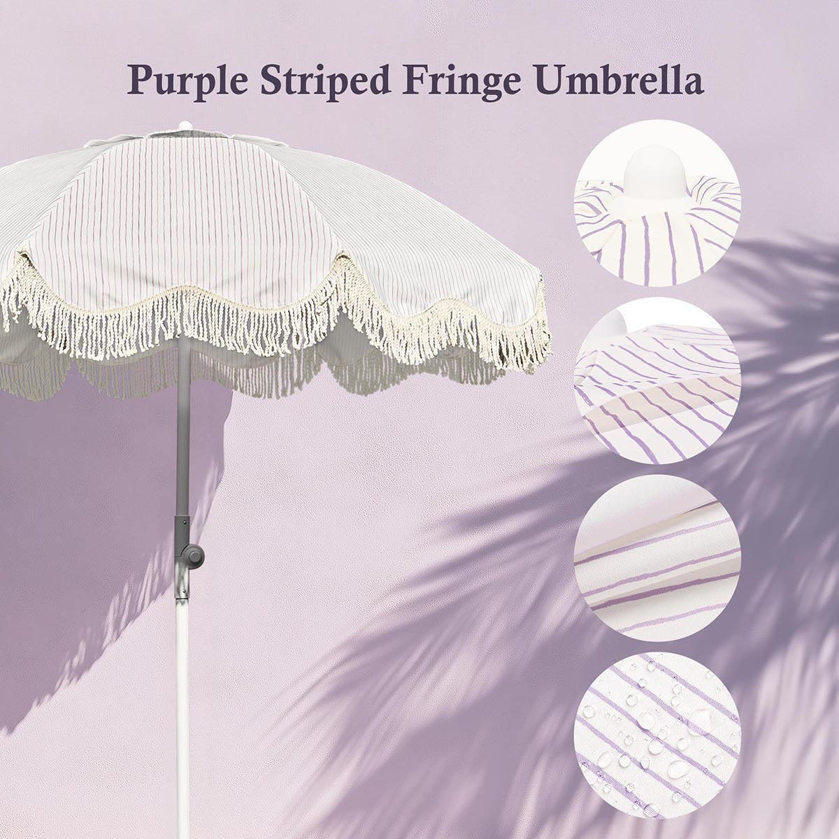 6ft 8-rib Fringe Beach Umbrella with Anchor
