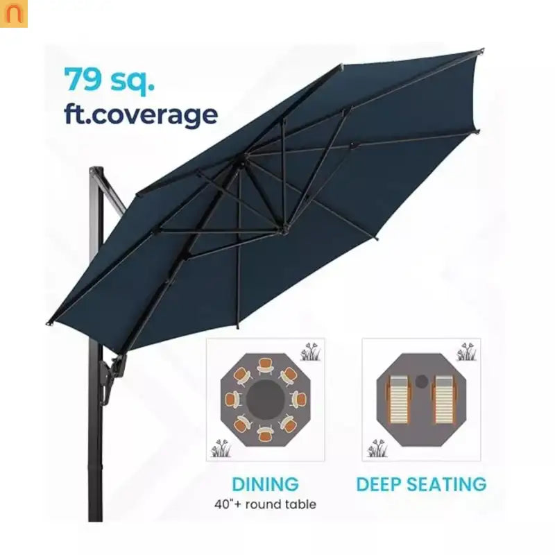 Patio Umbrella Cantilever Blue 10ft Square 360 Degree UPF 50 Plus
