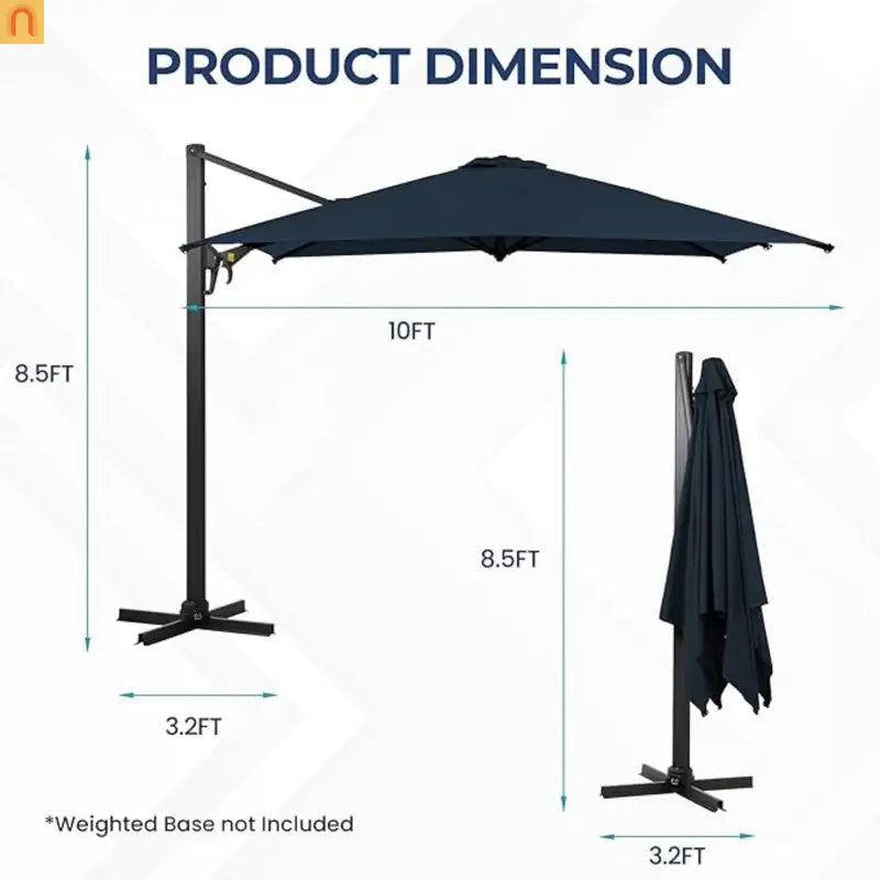 Patio Umbrella Cantilever Blue 10ft Square 360 Degree UPF 50 Plus