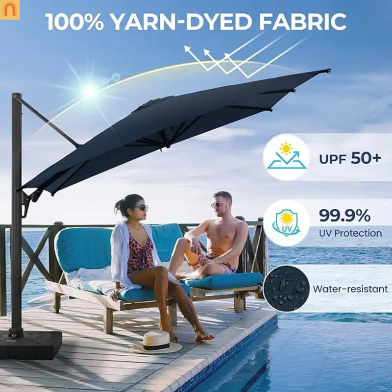 Patio Umbrella Cantilever Blue 10ft Square 360 Degree UPF 50 Plus