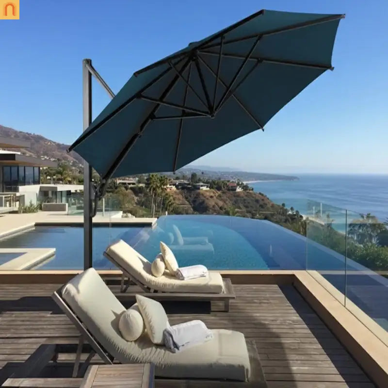 Patio Umbrella Cantilever Blue 10ft Square 360 Degree UPF 50 Plus