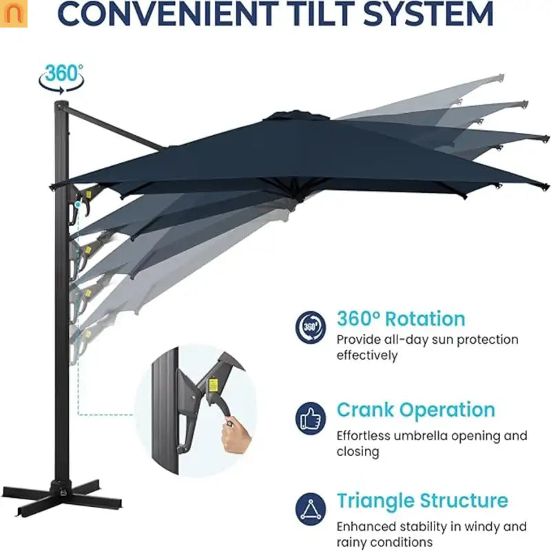 Patio Umbrella Cantilever Blue 10ft Square 360 Degree UPF 50 Plus