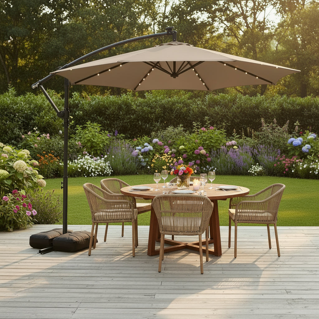 Sundrifter 10 FT Solar LED Cantilever Patio Umbrella