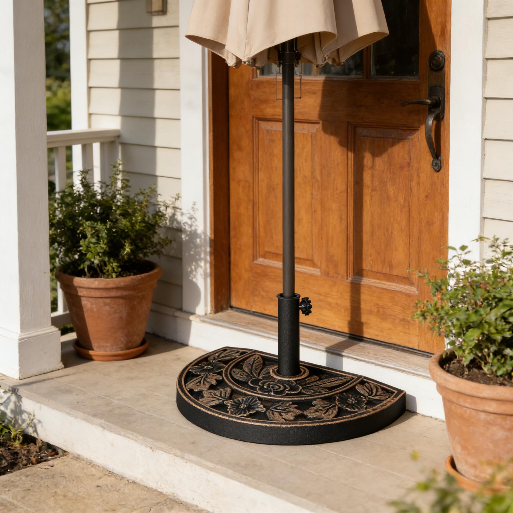 Patio Umbrella Half Round Base Bronze Resin 19.75x12.25 In
