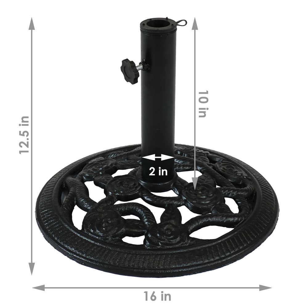 Sunnydaze Rose Blossom Cast Iron Patio Umbrella Base Black pole opening detail