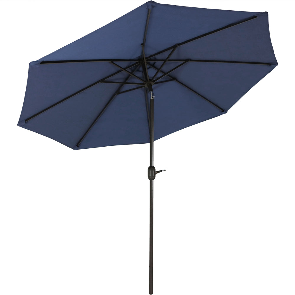 Sunnydaze 9 ft Spun-Poly Market Umbrella Navy Blue vent and pole detail