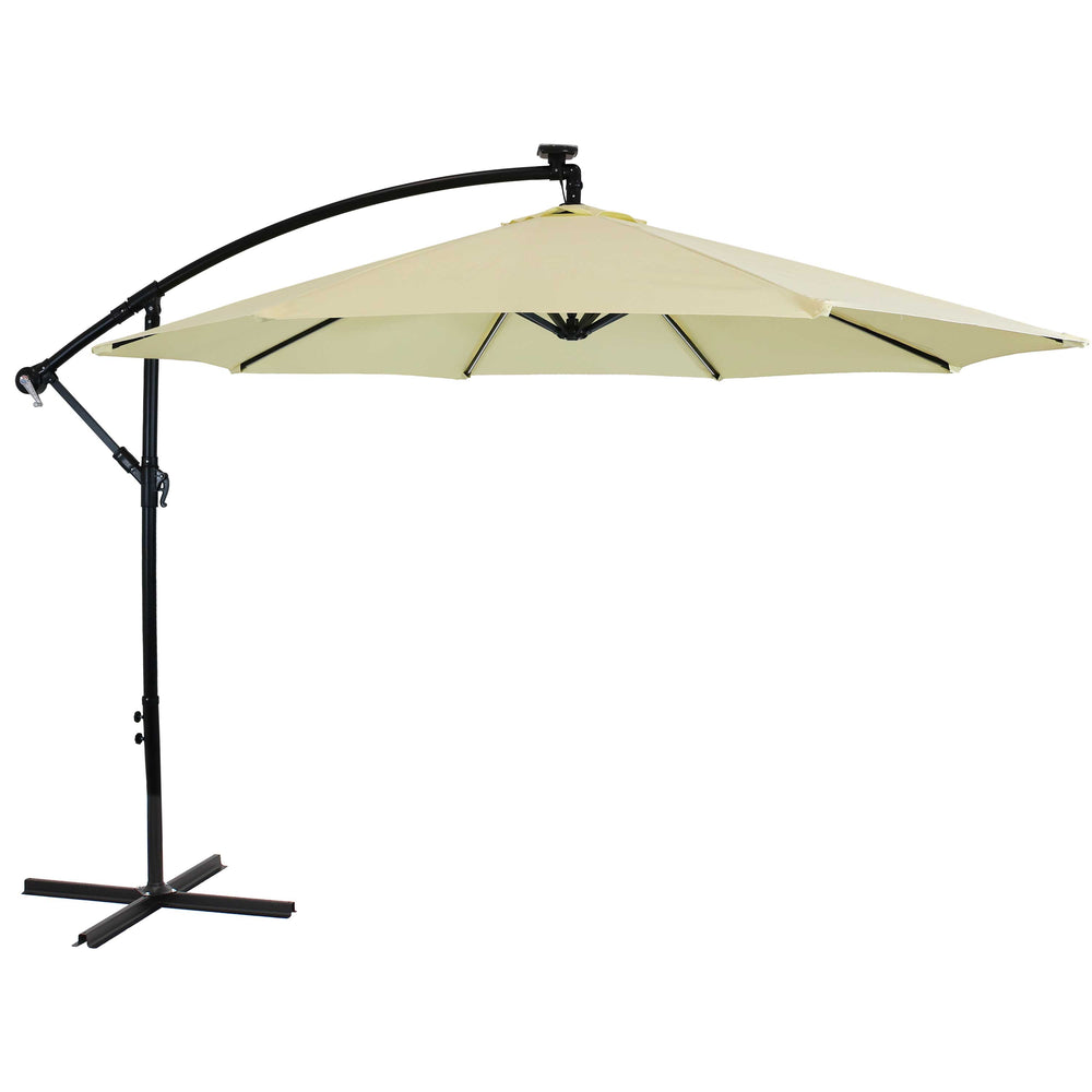Sunnydaze 10 ft Solar Offset Patio Umbrella Cream canopy detail