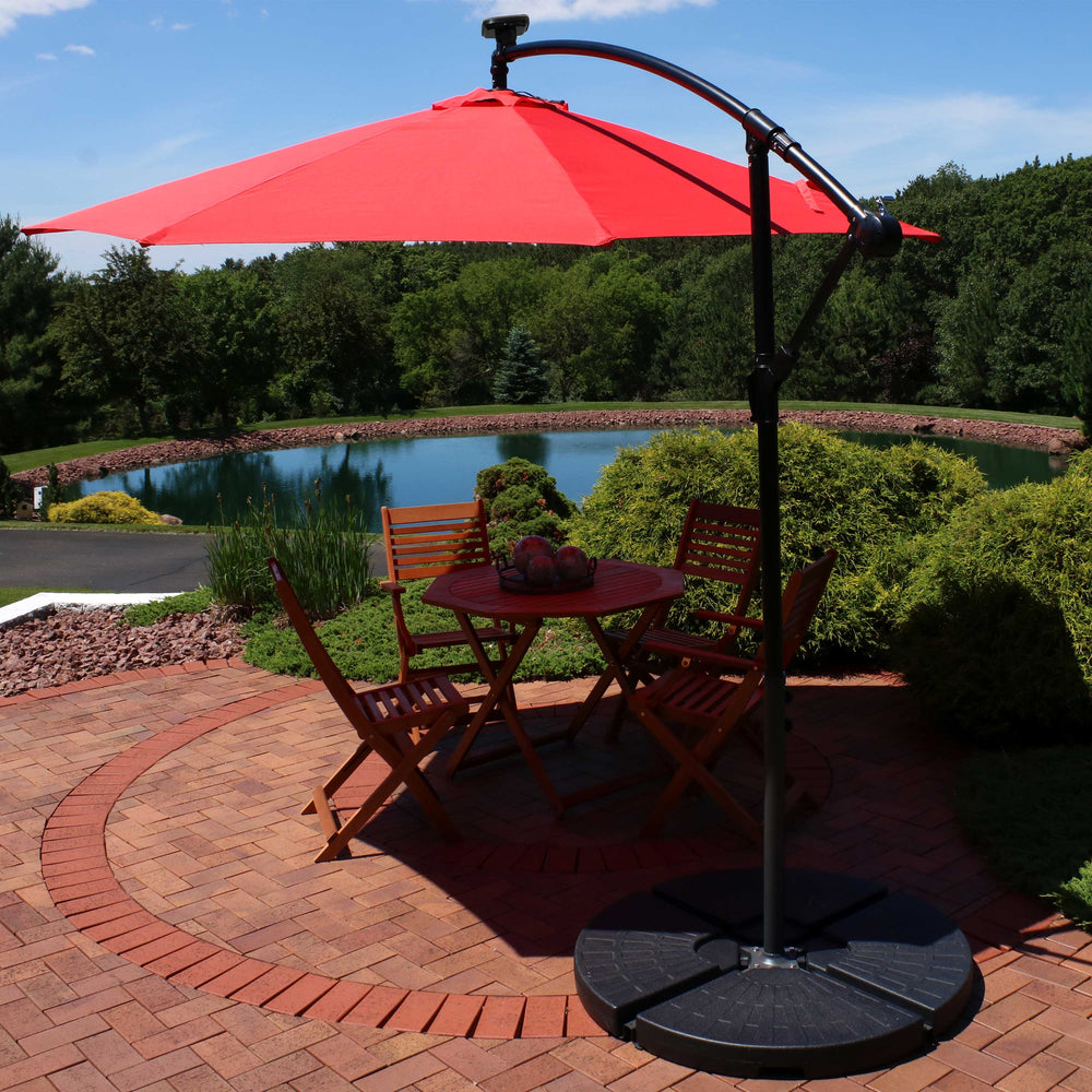 Sunnydaze 10 ft Solar Offset Patio Umbrella Cherry lifestyle outdoor