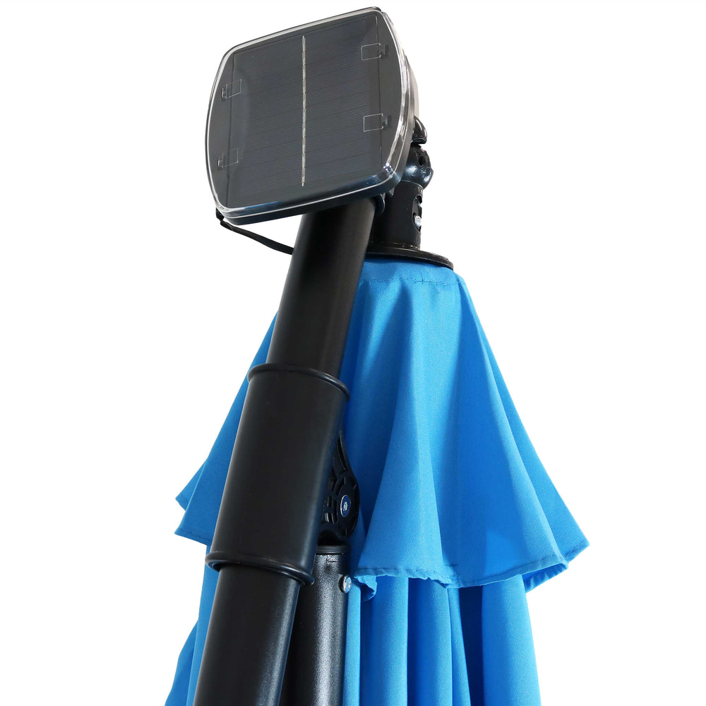 Sunnydaze 10 ft Solar Offset Patio Umbrella Azure outdoor setting