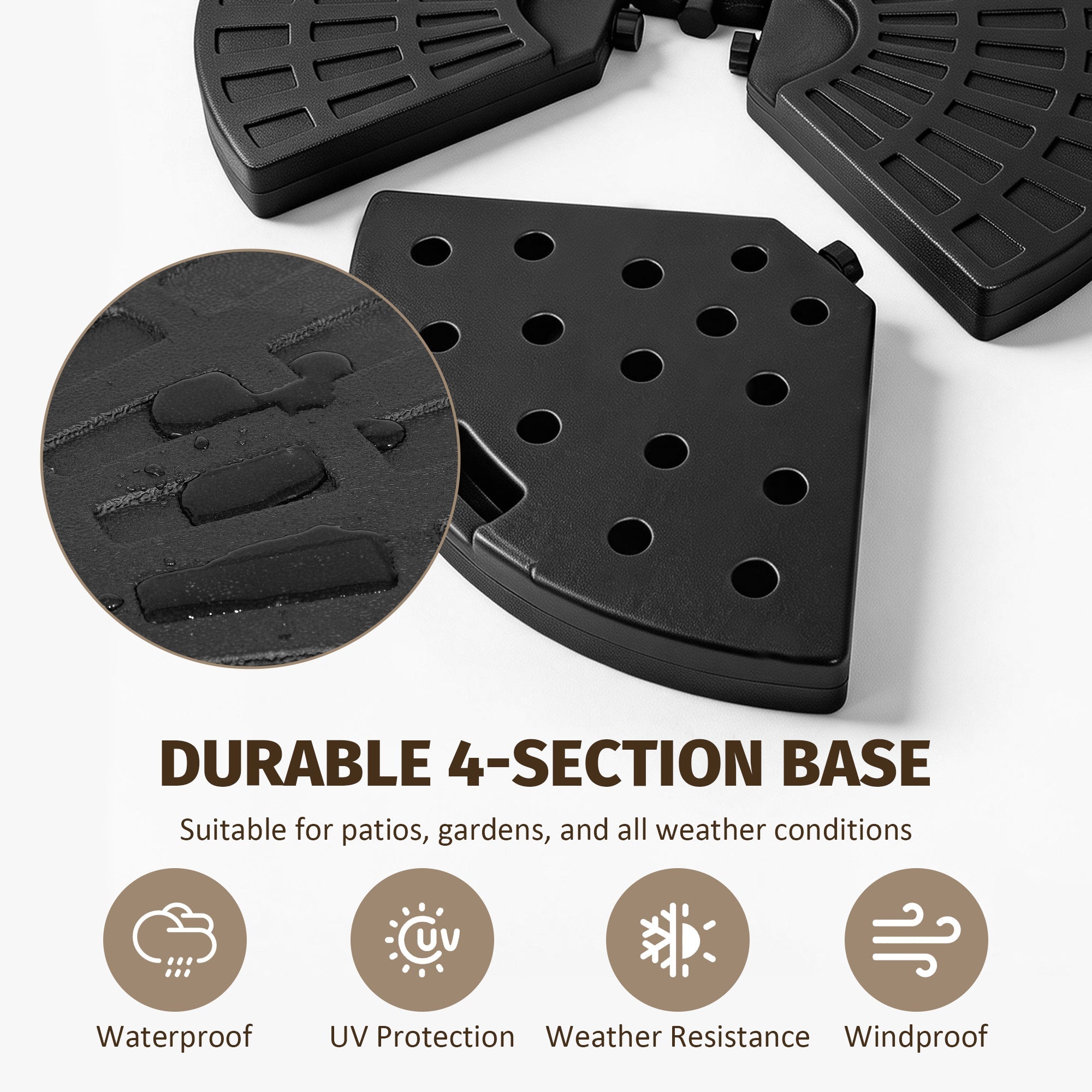 Patio Umbrella Base Fillable Black HDPE 4 Piece 220 LB Water or Sand