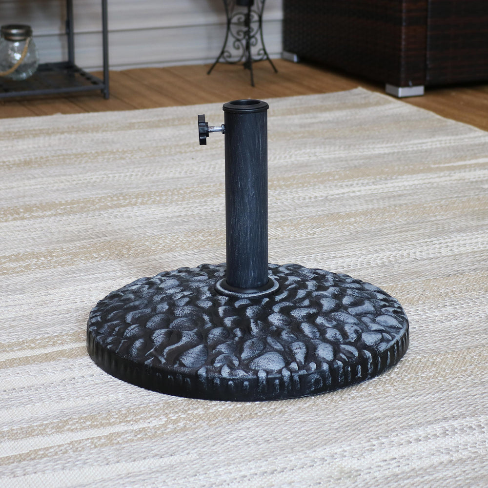 Sunnydaze 18-Inch Pebble Texture Resin Patio Umbrella Base Gray lifestyle outdoor