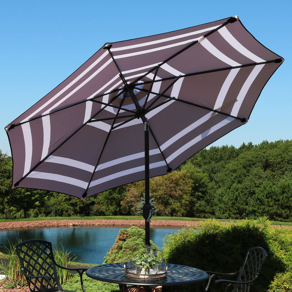 Sunnydaze Aluminum Patio Umbrella Navy Blue Stripe 9ft product shot
