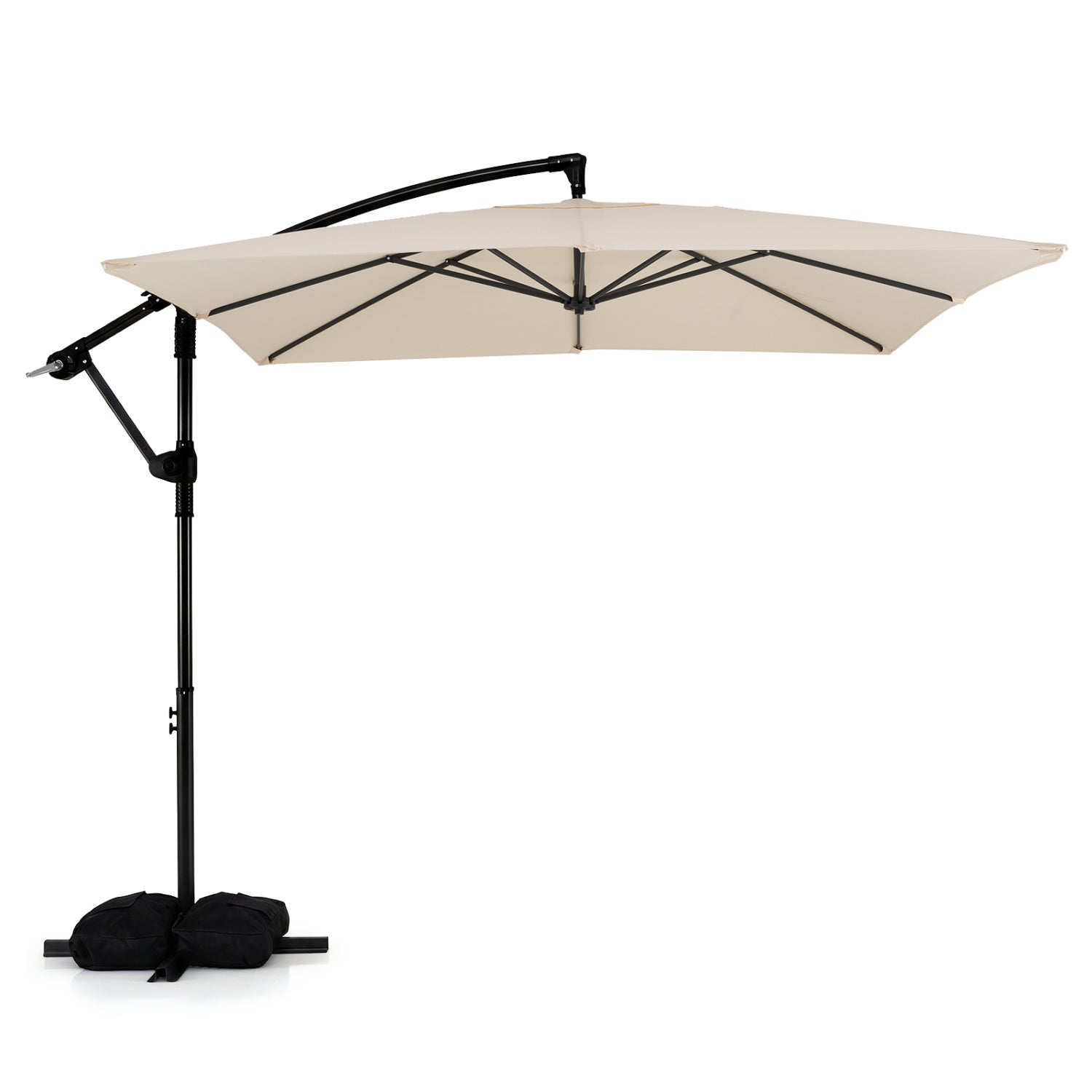 8 x 8 FT Offset Cantilever Patio Umbrella Square Hanging Outdoor Market Umbrella with 360° Rotation