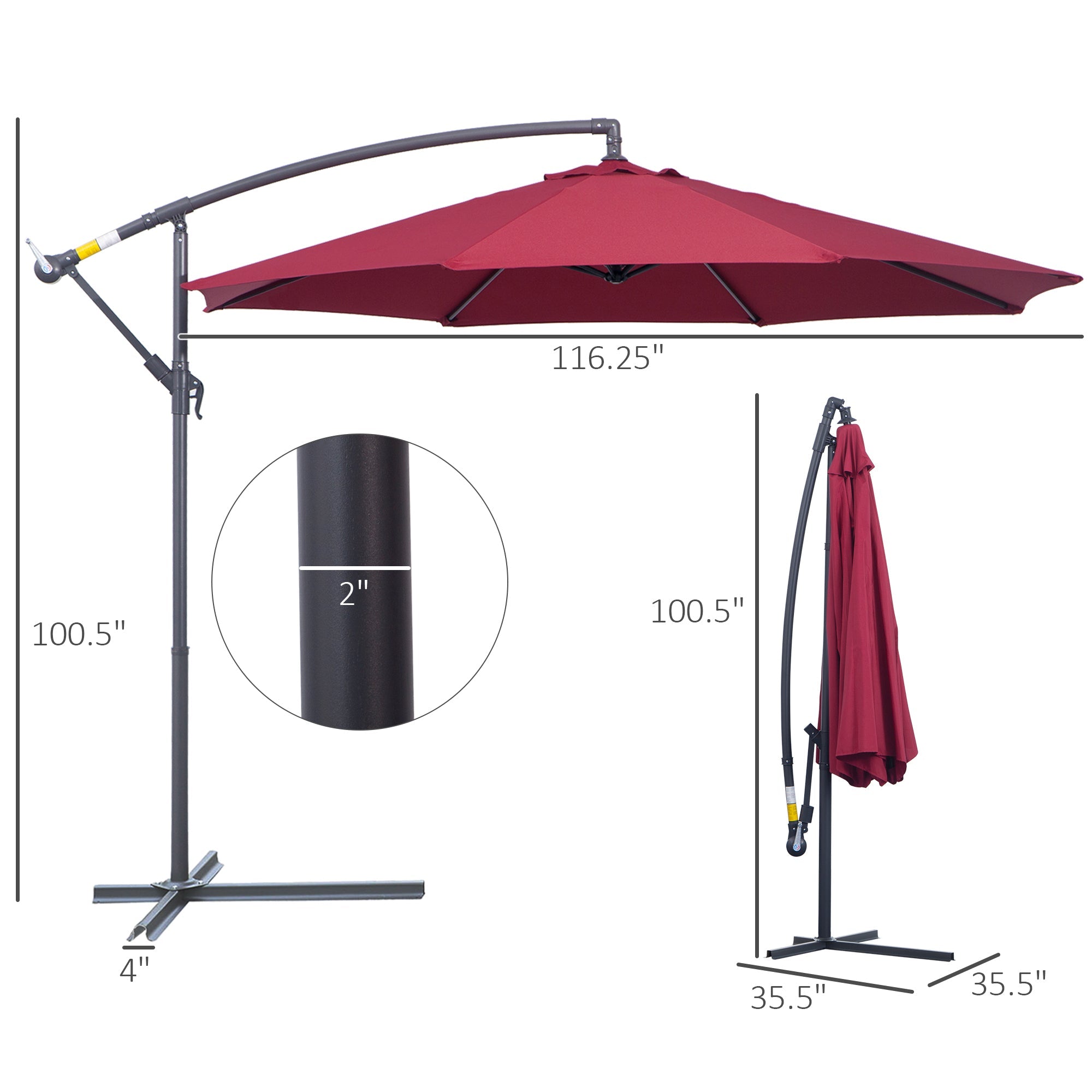 Patio Umbrella Cantilever Offset Red Steel 10ft 360 Degree