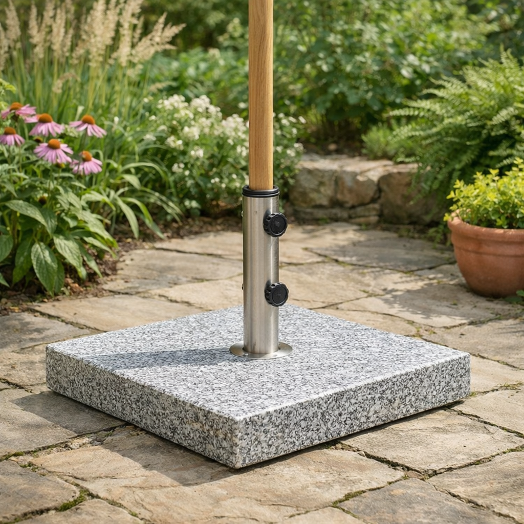 Sundrifter Patio Umbrella Base Square Granite Stainless Steel Gray 55 LB 15.75 In