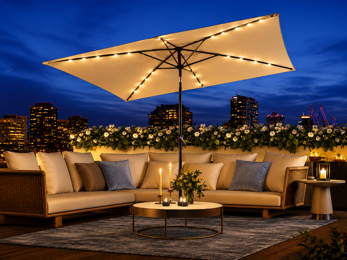 10'X6.5' Solar Rectangle Outdoor Tilt Patio Umbrella Multiple Colors