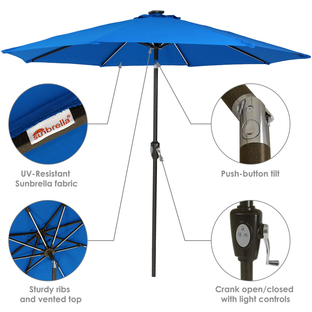 Sunnydaze 9 ft Solar Sunbrella Market Umbrella Pacific Blue LED light bars