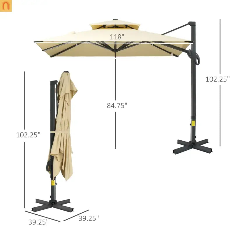 Patio Umbrella Cantilever Offset Square Beige 10 Ft 360 Rotation