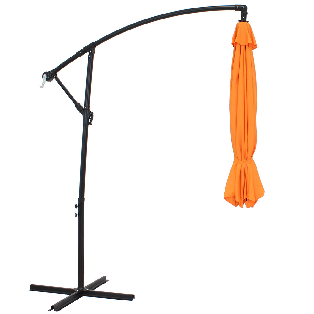 Sunnydaze 9.5 ft Offset Patio Umbrella Tangerine cross base detail