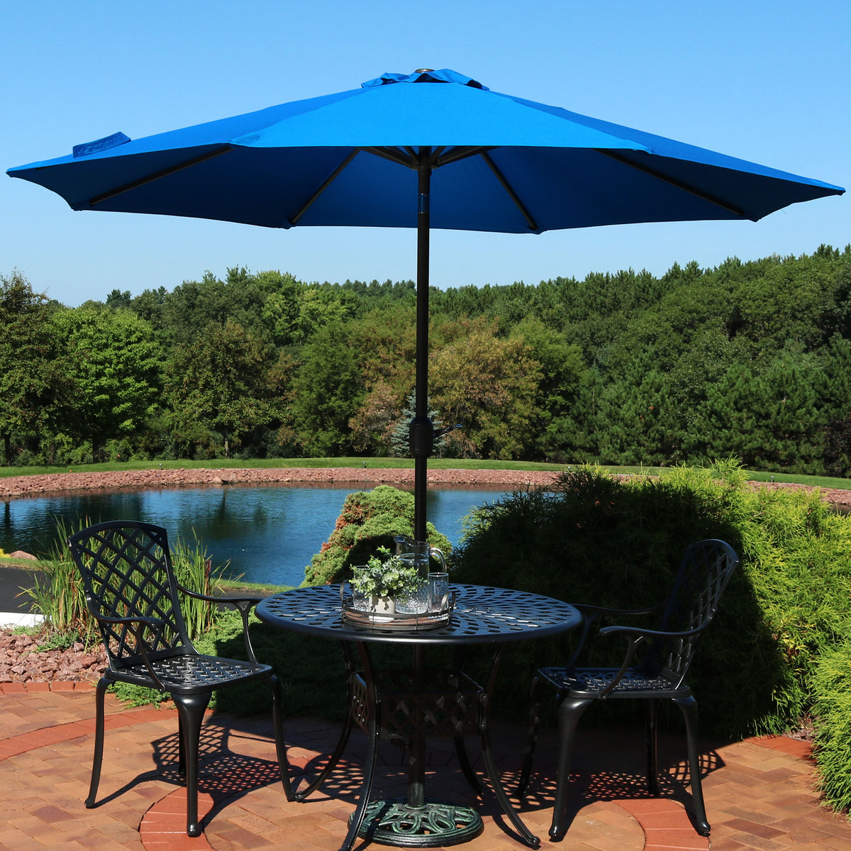 Sunnydaze 9 ft Sunbrella Market Umbrella Pacific Blue lifestyle outdoor