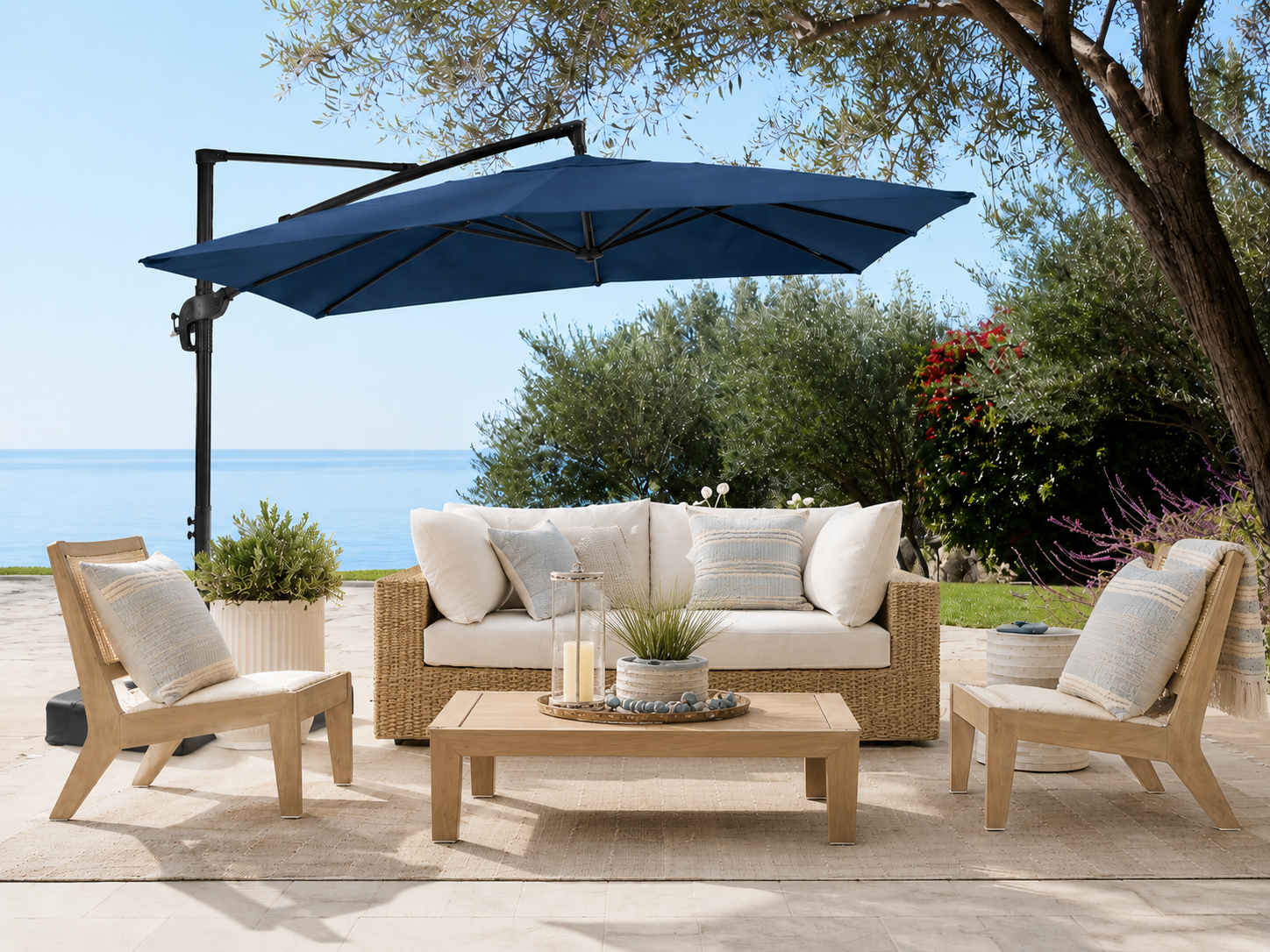 8ft x 8ft Square Cantilever Patio Umbrella with 360 Rotation
