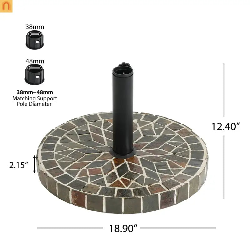 Patio Umbrella Base Round Mosaic Tile Concrete Iron 18.9 In 38-48 mm Pole