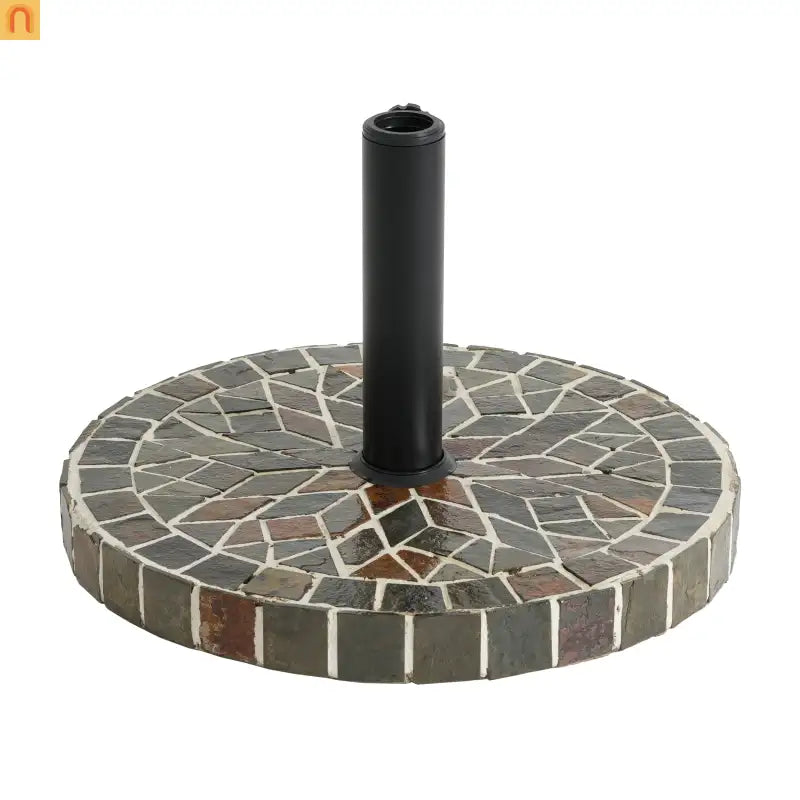 Patio Umbrella Base Round Mosaic Tile Concrete Iron 18.9 In 38-48 mm Pole