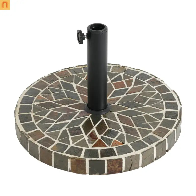Patio Umbrella Base Round Mosaic Tile Concrete Iron 18.9 In 38-48 mm Pole