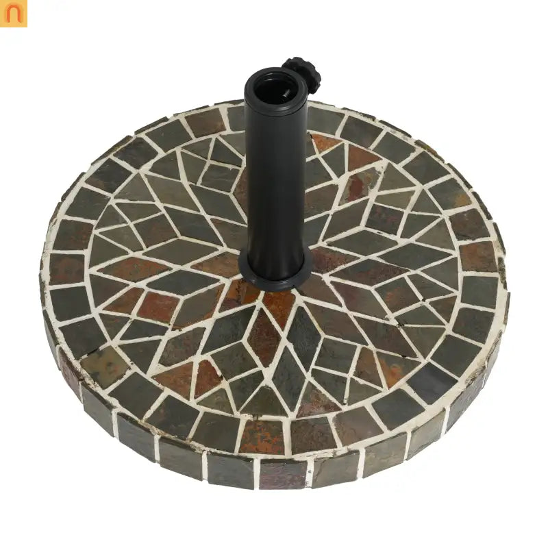 Patio Umbrella Base Round Mosaic Tile Concrete Iron 18.9 In 38-48 mm Pole