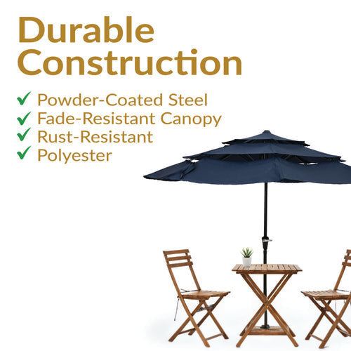 10 ft 3-Tier Market Umbrella Navy Without Lights canopy detail