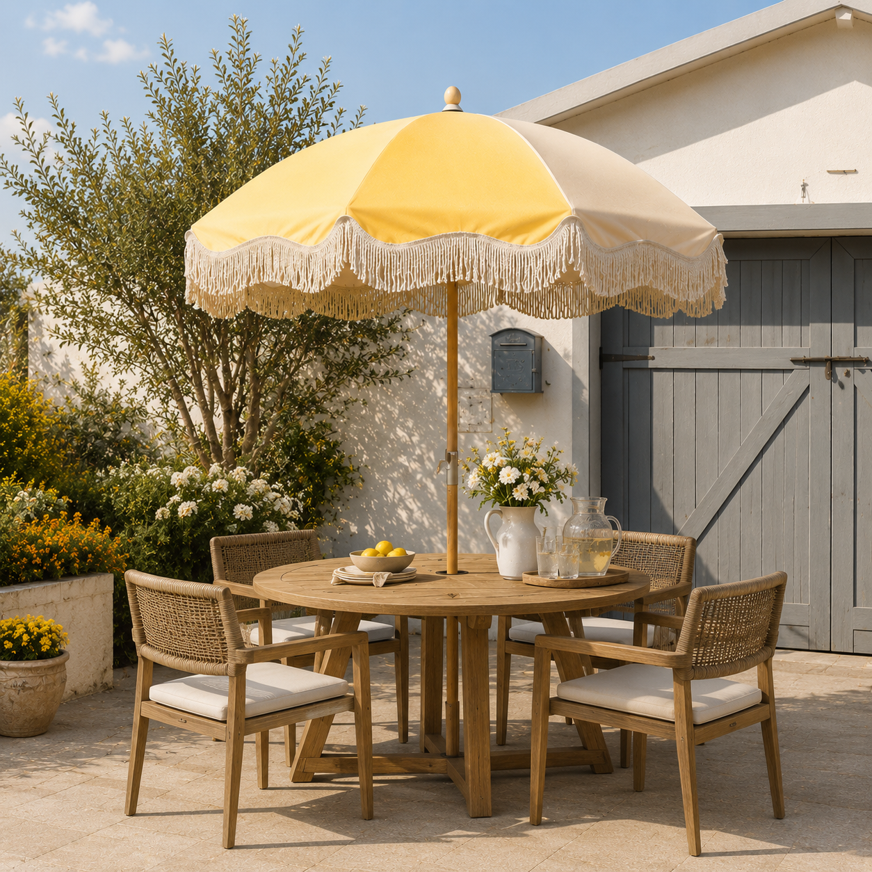 6ft Patio Outdoor Market Fringe Umbrella Tilt Palm Springs