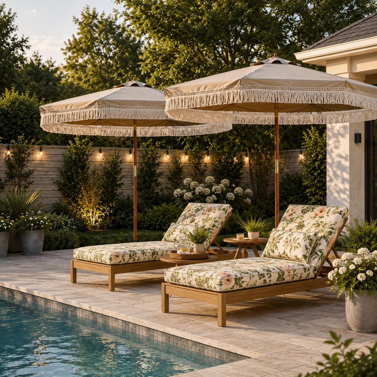 9ft Boho Umbrella with Fringe for Market Patio 8-Rib Tilt