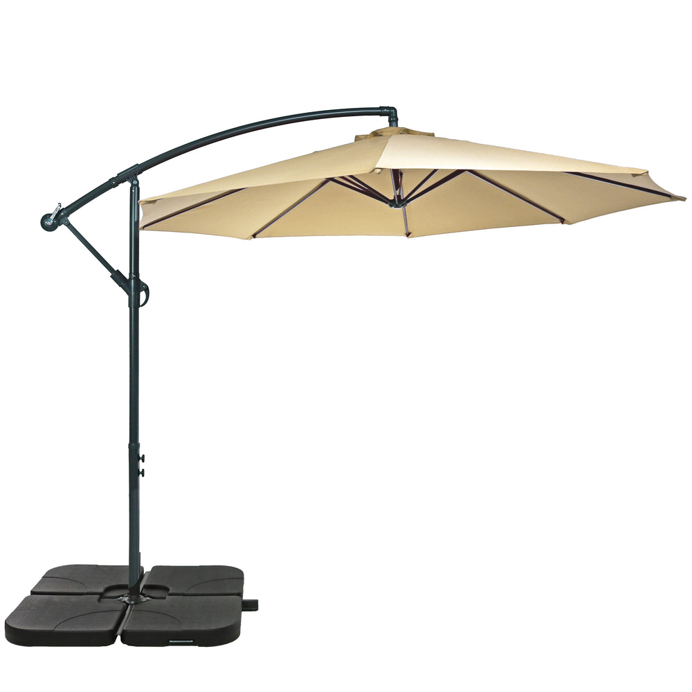 Sunnydaze 10 ft Offset Patio Umbrella Beige Square Base Set