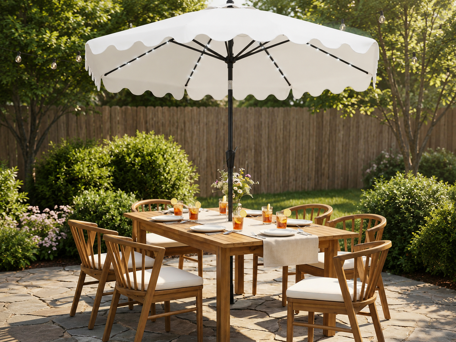 Sundrifter 10 FT Outdoor Patio Umbrella with Solar LED Lights and Weighted Base