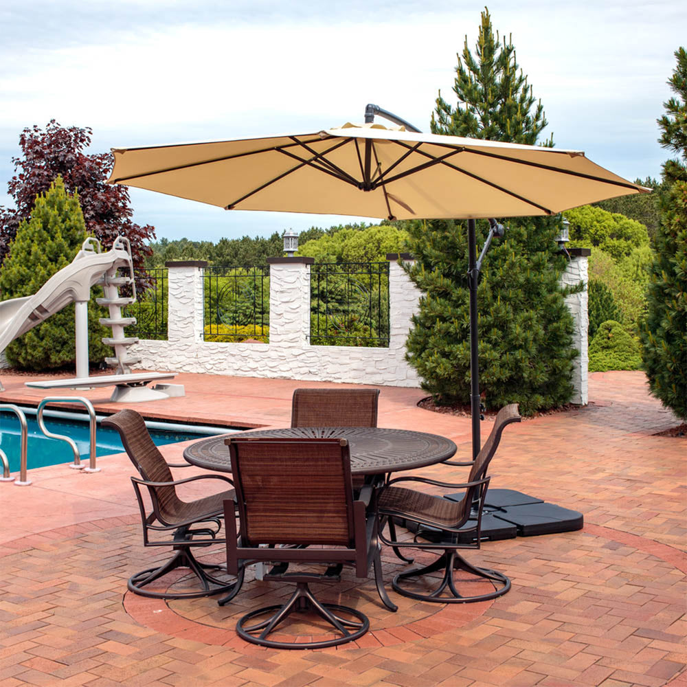Sunnydaze 10 ft Offset Patio Umbrella Beige lifestyle outdoor