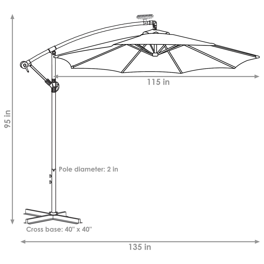 Sunnydaze 10 ft Solar Offset Patio Umbrella Tangerine evening LED glow