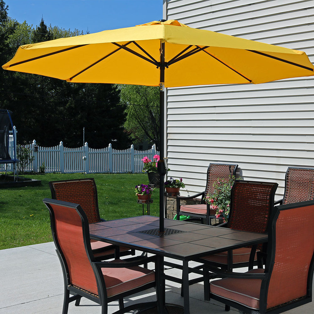 Sunnydaze Aluminum Patio Umbrella Gold 9ft lifestyle