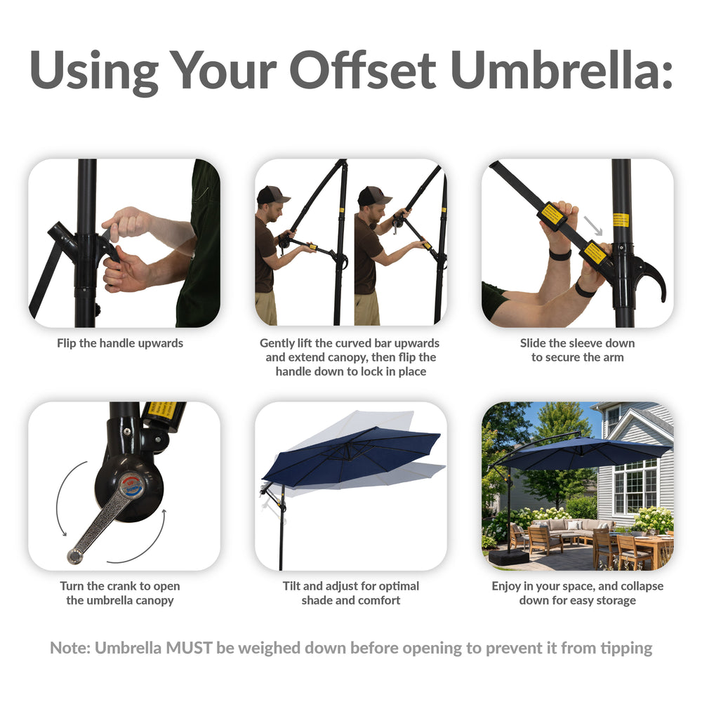 Sunnydaze 10 ft Offset Patio Umbrella with Base Navy twist knob detail