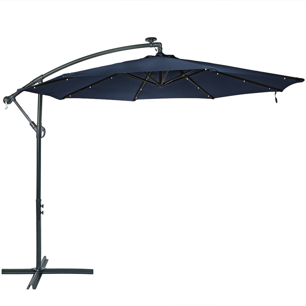 Sunnydaze 10 ft Solar Cantilever Offset Umbrella Navy Blue solar panel detail