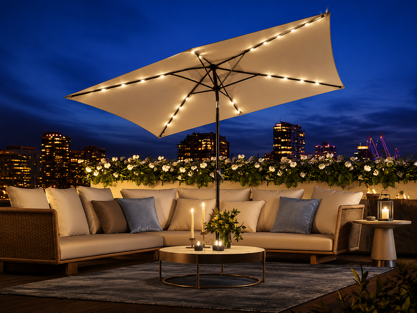 10'X6.5' Solar Rectangle Outdoor Tilt Patio Umbrella Multiple Colors