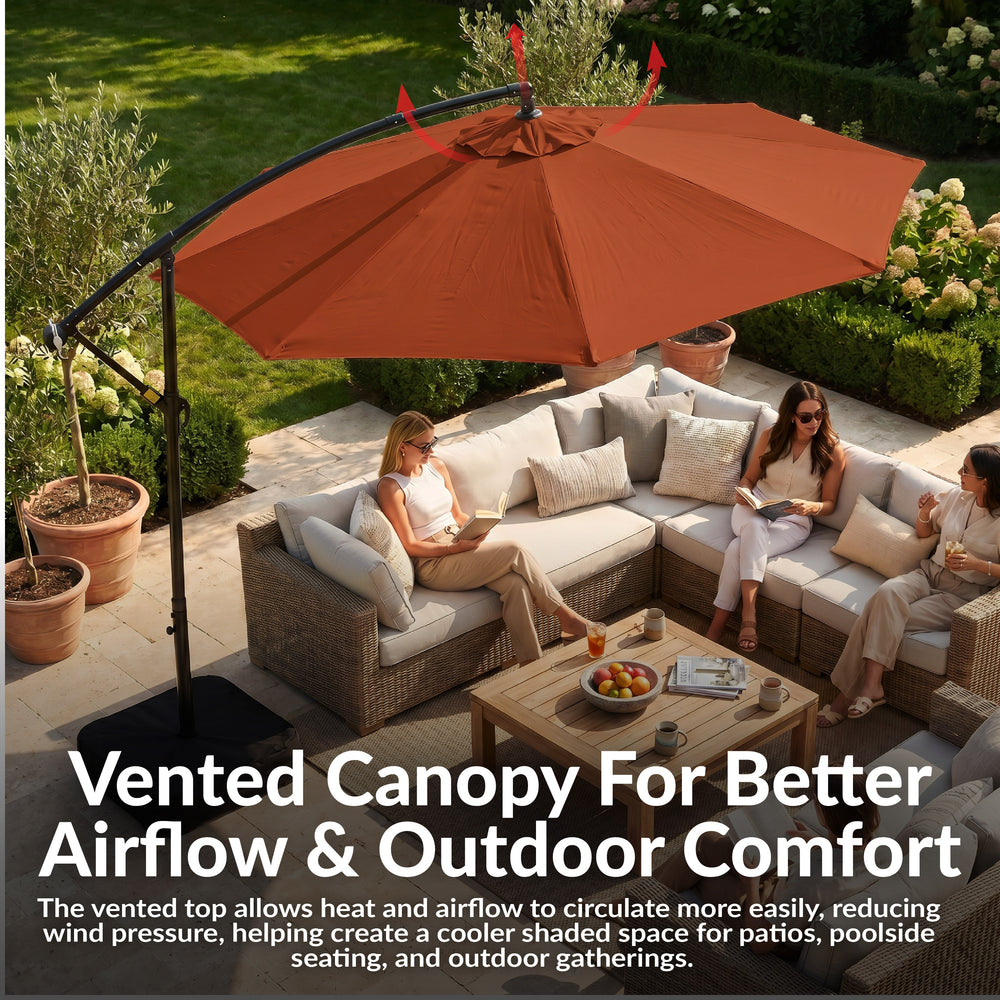Sunnydaze 10 ft Offset Patio Umbrella with Base Burnt Orange vent detail