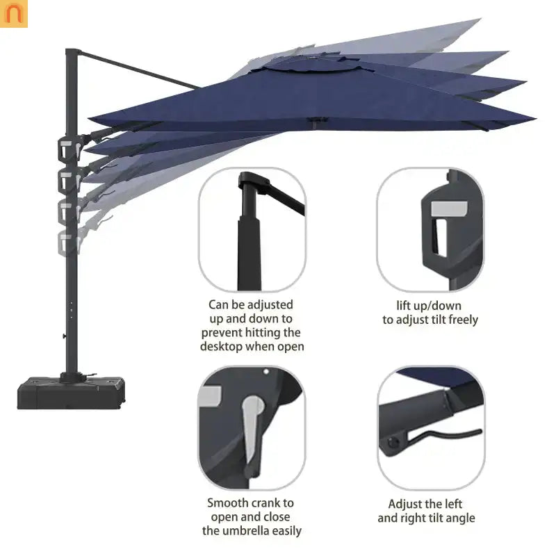 Patio Umbrella Cantilever Navy Blue 11ft Square UPF50 Aluminum