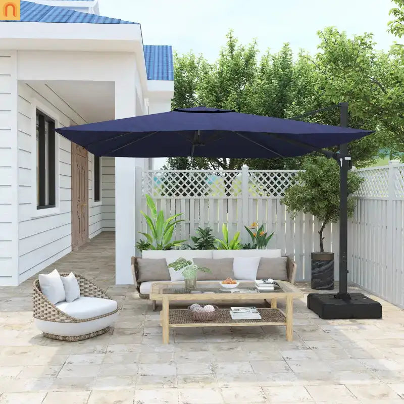 Patio Umbrella Cantilever Navy Blue 11ft Square UPF50 Aluminum