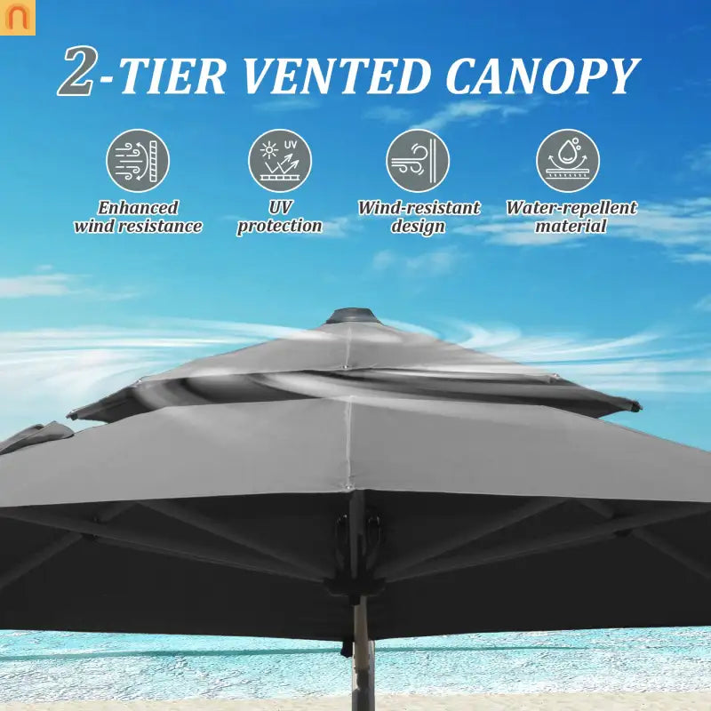 Patio Umbrella Cantilever Gray 9.7ft Round UPF50 Tilt Aluminum