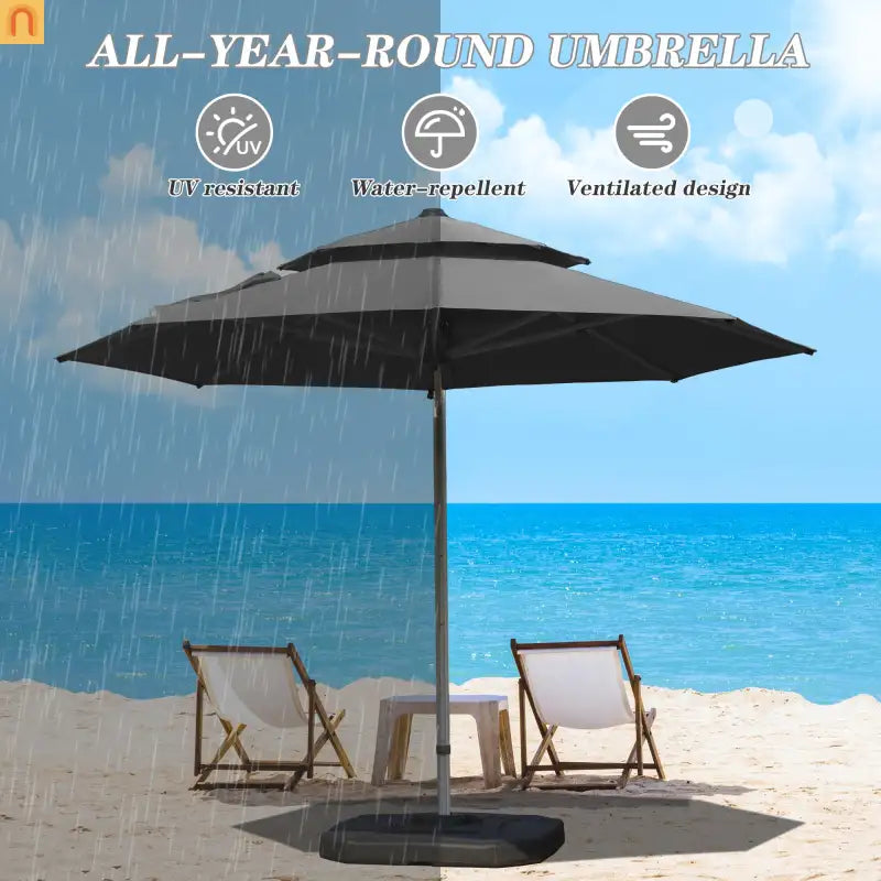 Patio Umbrella Cantilever Gray 9.7ft Round UPF50 Tilt Aluminum
