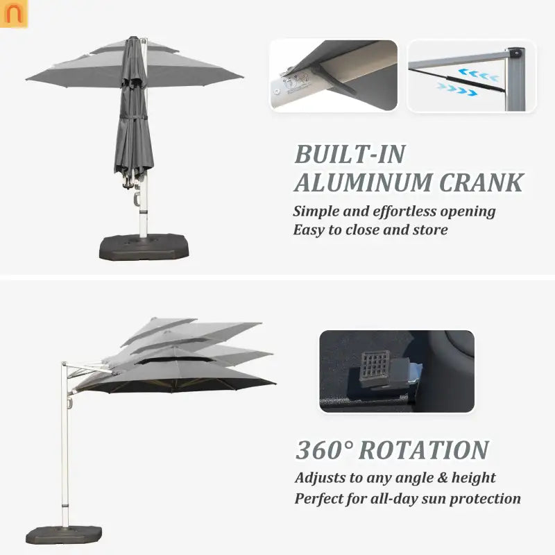 Patio Umbrella Cantilever Gray 9.7ft Round UPF50 Tilt Aluminum