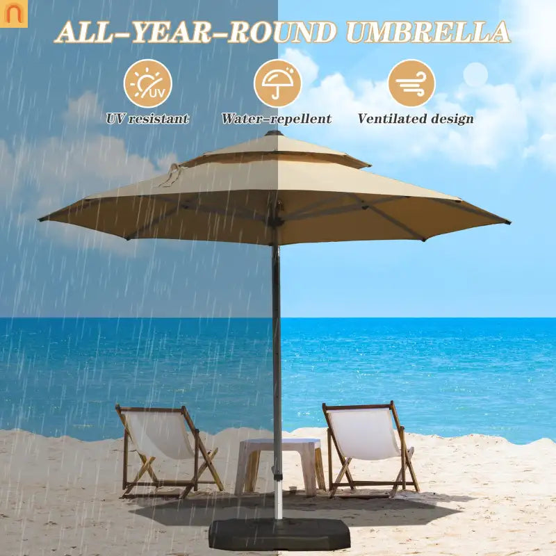 Patio Umbrella Cantilever Beige 9.7ft Round UPF50 Tilt Aluminum